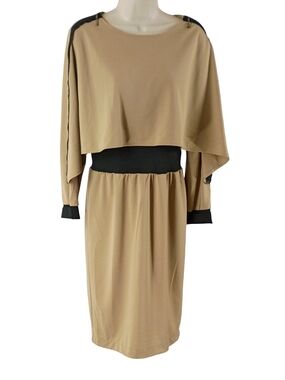 Beige Long-Sleeve Dress with Black Accents